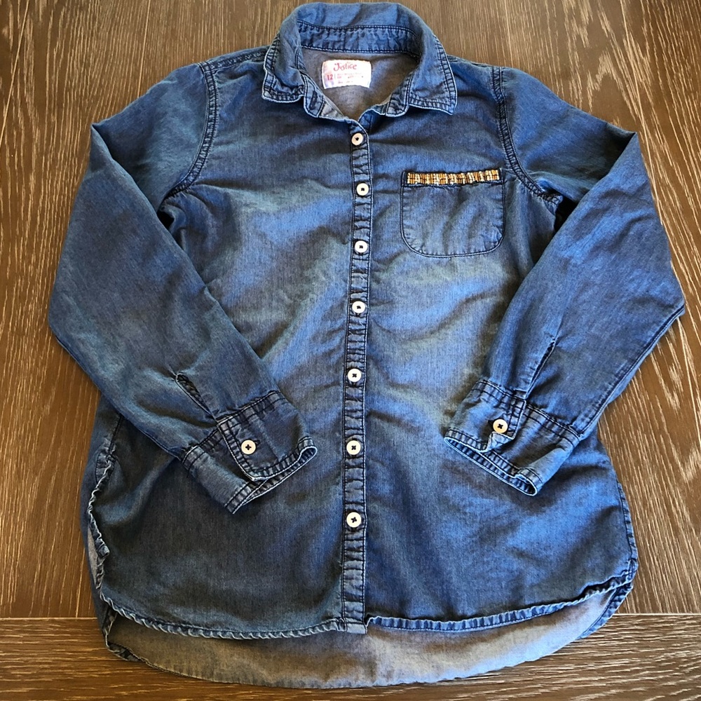 Justice Soft Denim Shirt With Beaded Pocket 12